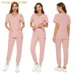 Uniforme de asistentă de calitate pentru femei cu buzunar Uniforme de lucru pentru salon de înfrumusețare Servicii de sănătate cu mâneci scurte Îmbrăcăminte de muncă Scrubs medical