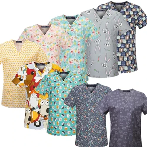 Infirmière Uniformen Fraen Drécken Kuerzarm V-Hals Scrubs Working Medical Blouse Overalls Uniformen Medical Nursing Spa Pet Dentistry
