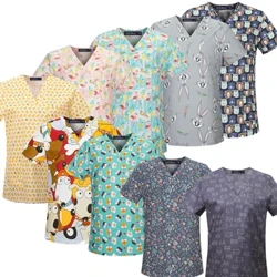 Uniformi infermieristiche Donne Stampano Scrub a V-Neck Shory Short-Shory Working Medical Groughes Opsiforms Medical Nursing Spa Pet Dentistry