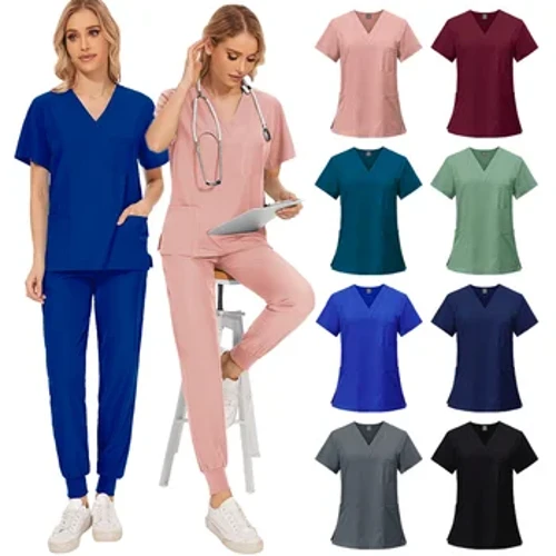 Slim Fit Medical Scrubs Uniform Kvinder Scrub Sæt Sygeplejetilbehør Hospital Kirurgikjoler Tandklinik Skønhedssalon Arbejdstøj