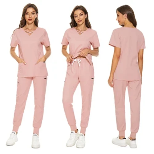 Uniforme de asistentă de calitate pentru femei cu buzunar Uniforme de lucru pentru salon de înfrumusețare Servicii de sănătate cu mâneci scurte Îmbrăcăminte de muncă Scrubs medical