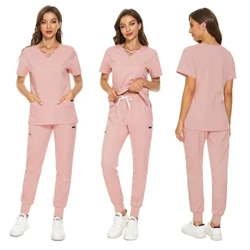 Uniforme de asistentă de calitate pentru femei cu buzunar Uniforme de lucru pentru salon de înfrumusețare Servicii de sănătate cu mâneci scurte Îmbrăcăminte de muncă Scrubs medical