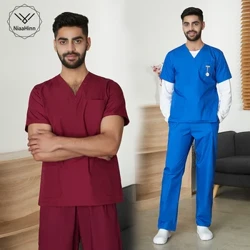 Männer Solid Color Medical Uniform Set Männlech Grousshandel Klinik Spidol Dokter Overalls V-Hals Moud Scrub Apdikt Infirmière Kleeder