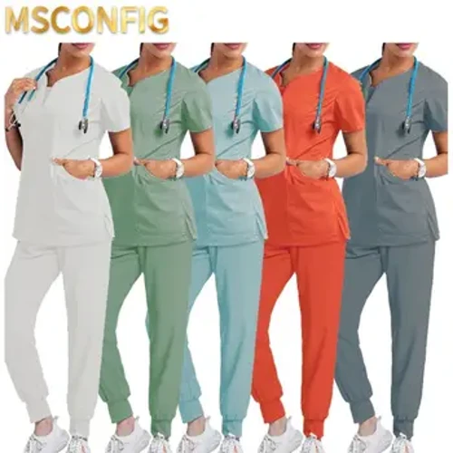 Chirurgesch Uniformen Fra Scrub Set Medezinesch Infirmière Schéinheetssalon Aarbechtskleedung Klinesch Scrubs Top + Pant Spa Dokter Infirmière Tunika Kostüm