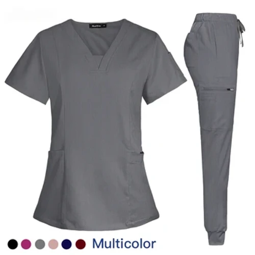 Hoʻonohonoho ʻia nā ʻāʻī lapaʻau wahine V-neck Nā ʻaʻahu kahu hānai Kauka V Neck Pōkole lima ʻāʻī Pants Pants Lab Nā lole hana hana.