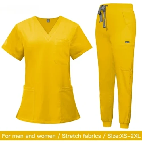 Scrubs Uniform Suit ar īsām piedurknēm V veida kakla izgriezuma topi + skriešanas bikses komplekts Māsu uniforma Sieviešu daudzkrāsains Pet Doctor Scrub Medicīniskais darba apģērbs