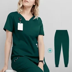 Y tá và bác sĩ phẫu thuật Quần áo cách ly Quần yếm Đồng phục y tá Quần áo giặt tay ngắn tay Quần áo quản lý da phụ nữ