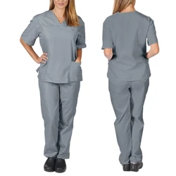Sygeplejerske Uniform Medical Suits V-hals Sygepleje Scrub Uniform Salon Spa Pet Grooming Institution Arbejdstøj Kortærmede toppe Bukser