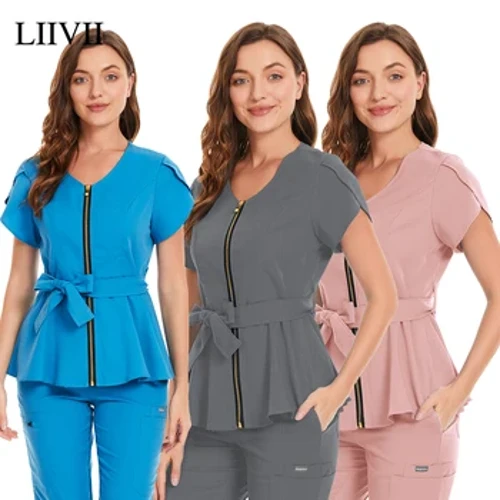 Moda stil coreean îmbrăcăminte de lucru pentru femei, topuri pentru scrub, uniformă medicală, pentru chirurgie, cămașă cu mânecă scurtă, magazin de animale de companie, uniformă pentru asistentă medicală