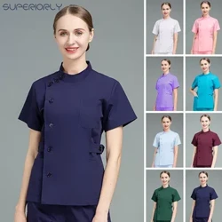 Chất lượng cao tẩy tế bào chết đồng phục y tế phụ nữ dịch vụ y tế y tá làm việc mặc đồng phục spa phụ nữ giá bán buôn bộ đồ y tế mới