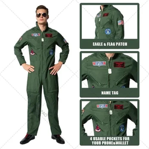 Ifilimu Ehamba Phambili Yesibhamu I-Cosplay I-American Airforce Uniform Halloween Costumes Zamadoda Amasosha Abadala Ebutho Elihlaza Umshayeli Wezempi OyiJumpsuit I-Astronaut