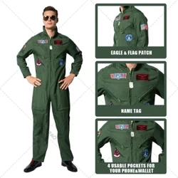 Top Gun Film Cosplay Amerikan Hava Kuvvetleri Üniforma Cadılar Bayramı Kostümleri Erkekler için Yetişkin Ordu Yeşil Askeri Pilot Tulum Astronot