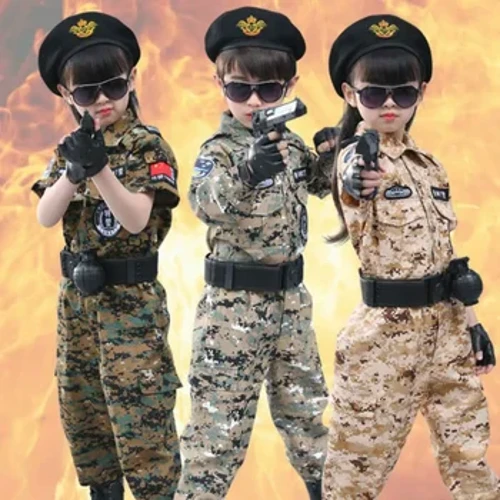 Camouflage Uniform for barn Jente Gutte Skoleelev Hæren Militæruniform Barn Speiderskole Politi Cosplay kostyme til utstilling