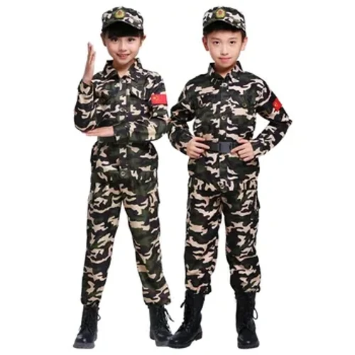 Pakaian Anak-anak Pasukan Khusus Tentara Militer Pramuka Seragam Set Kamuflase Mantel + Celana + Topi Pelatihan Kinerja Kostum 90-190 Cm