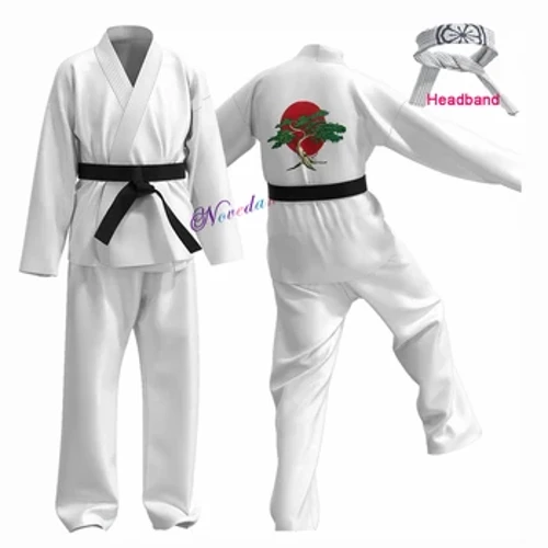 Anime Karate chico s KOF Cobra Kai disfraz Cosplay chico niño Aldult uniforme tipo kimono blanco diadema traje de fiesta de Halloween chándal