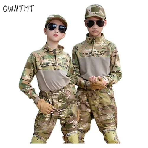 Detské nohavice Vojenské taktické obleky Camo Multicam Suit Tactic Combat Uniforma mikiny Boy Training Hunting dlhé rukávy