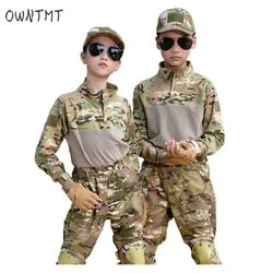Quần Trẻ Em Chiến Thuật Quân Đội Phù Hợp Với Cam Phối Multicam Phù Hợp Với Chiến Thuật Chiến Đấu Đồng Nhất Áo Nỉ Bé Trai Trainning Săn Bắn Tay Dài Bộ