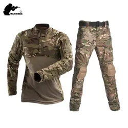 Chiến Thuật Quân Đội Phù Hợp Với Tay Dài Airsoft Ngụy Trang Đồng Nhất Nhiều Túi Flog Chiến Đấu Bộ Quần Áo Có Miếng Lót Đầu Gối A2F218