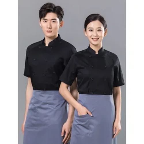 Đồng phục đầu bếp khách sạn tay ngắn bằng cotton thoáng khí mỏng và thoải mái dành cho nam phục vụ ăn uống và làm bánh