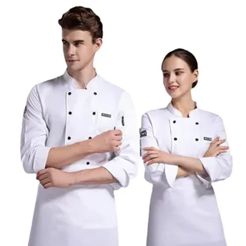 Divisa da chef in rete traspirante a maniche lunghe per uomo e donna, ideale per la cucina della mensa del ristorante dell'hotel