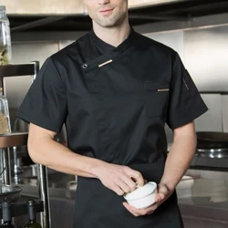 Unisex Chef uniforma Virtuvė Viešbutis Kavinė Virėjas Darbo Drabužiai Trumpomis rankovėmis marškinėliai su dvieiliu virėjo švarkeliu Vyrams Moterims