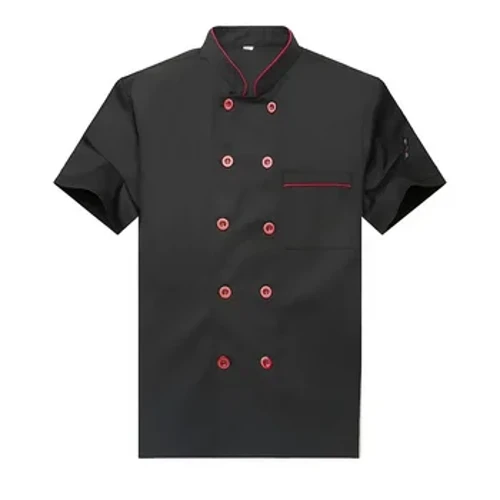 Gizonezkoentzako mahuka laburreko sukaldari uniforme transpiragarria kolore lisokoa jatetxe, hotel eta sukalderako
