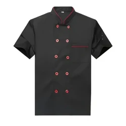 Gizonezkoentzako mahuka laburreko sukaldari uniforme transpiragarria kolore lisokoa jatetxe, hotel eta sukalderako