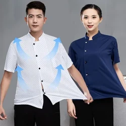ฤดูร้อน Cool Unisex Chef แจ็คเก็ต 360 ° Breathable แขนสั้น Cook เสื้อผู้ชายและผู้หญิงร้านอาหารโรงแรม Uniform Catering Work Coat
