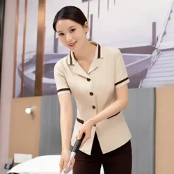 Đồng phục Quần áo làm việc Dì Tầng Giặt ngắn Quần áo mùa hè Khách sạn tay áo Dịch vụ dọn dẹp Phòng tiếp viên