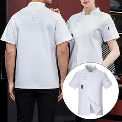 Chef Top Korta ärmar Enfärgad Fick Spänne Unisex Catering Arbetskläder Bageri Restaurang Kock Uniform Kantinkläder