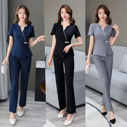 Quần áo da đen làm việc của khách sạn câu lạc bộ spa spa slim phù hợp với tiệm làm việc quần áo nữ đồng phục phụ nữ để mát xa