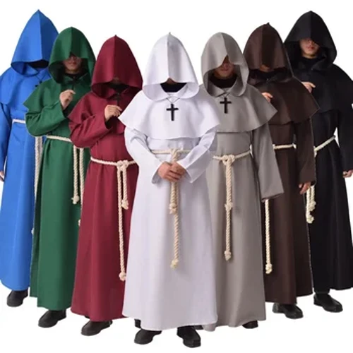 Nhà sư thời trung cổ áo choàng trùm đầu nhà sư Cowl Renaissanc Cape Priest áo choàng Halloween Cosplay Cosplay Cosplent Trang phục Wizard Fancy Punk Cloak Mask