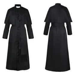 Μεσαιωνική στολή ιερέα Cosplay για άνδρες Wizard Monk Pastor Μαύρη ρόμπα Κοστούμι Halloween Retro Preacher Ρούχα για άνδρες