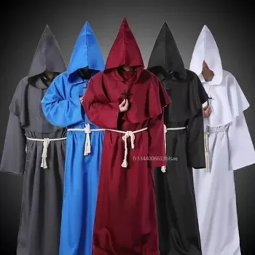 Kostým čarodejníka Halloween Cosplay Kostým Stredoveký župan Mních s kapucňou Mních Friar Kostým Kňaz Staroveký odev Kresťanský oblek