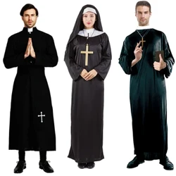 Cadılar bayramı Erkekler Rahip Cosplay Kostümleri kadın kıyafetleri Karnaval Rahibe Uzun Elbiseler Dini Katolik Kilisesi Giyim Misyoner