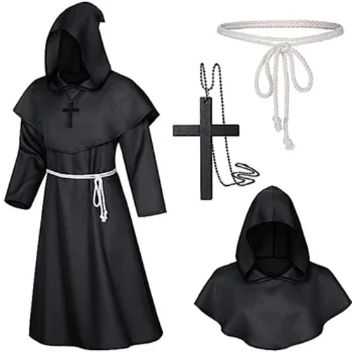 Halloween kostým čarodejníka Cosplay Stredoveký župan s kapucňou Kostým mnícha Mnícha Róba Kňaz Kostým Staroveký odev Kresťanský oblek