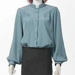 Camicia da clero con colletto a scheda donna a manica lunga uniforme da prete camicetta