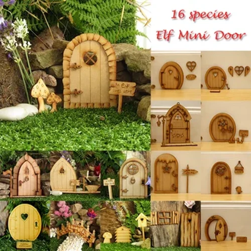 Set porta elfo Mini casa delle bambole Pixie Kit artigianale in legno Porta fata in miniatura Decorazione del giardino Cortile Albero Costruzione Statua Jardineria