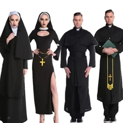 Đen Nữ Tu Em Gái Thói Quen Trang Phục Cha Linh Mục Giám Mục Trang Phục Kitô Giáo Mục Sư Cosplay Halloween Carnival Lạ Mắt Đảng Đầm