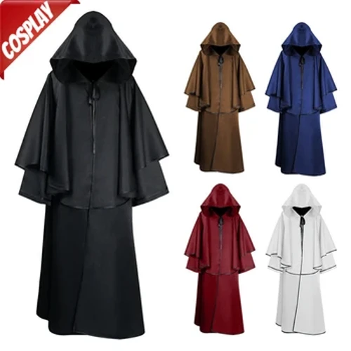 2024 Ingubo Entsha Ye-Halloween Yabesilisa Yenkathi Ephakathi Enezimboko Ezimbozwe Ingubo Ye-Monk Ingubo Ingubo Yemvunulo Ye-Wizard Yemvunulo Yomkhono Omude Umfundisi WeCosplay Costume
