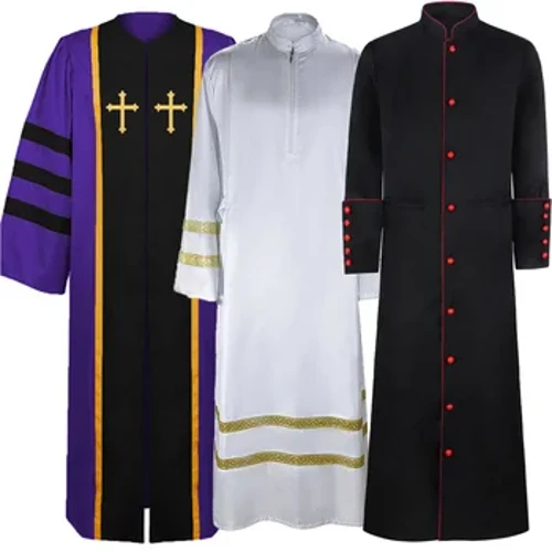 Kierch Mëttelalterlech Gebietskleed Retro Paschtouer Mönch Missionär Mantel Wäiss Schwaarz Laang Mantel Cosplay Kostüm Halloween Party Kostüm