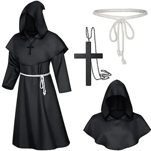 Halloween Zaubererkostüm Cosplay Mittelalterliches Kapuzenrobenkostüm Mönchsbruder Roben Priester Kostüm Antike Kleidung Christlicher Anzug