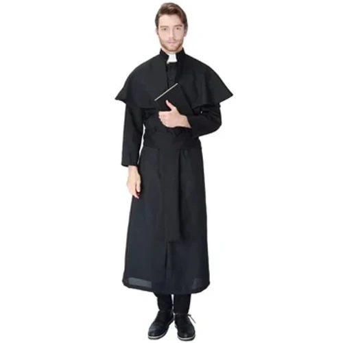 Áo choàng tôn giáo dành cho người lớn màu đen, nhân vật Halloween Đảng Linh mục Công giáo Chúa Kitô Trang phục hóa trang, Thích hợp cho biểu diễn trên sân khấu