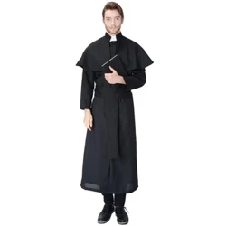 Svart religiøs kappe for voksne, Halloween Character Party Priest Catholic Christ Cosplay-kostyme, egnet for sceneopptreden