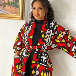 Klänningar med afrikanskt tryck för kvinnor Dashiki Geometriskt bälte Femme Klänning Afrikanska kläder Plus Size Retro Afrika julrock