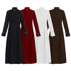 Medeltida herr vintage kristen präst Cosplay kostym Svart långärmad stativ krage dräkt Halloween karneval präster kläder