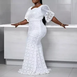 Afrika Kläder Lyx Afton Nya Klänningar för Kvinnor Sommar Afrikansk Bröllopsfest Spets Lång Klänning Turkiet Outfits Robe Ankara