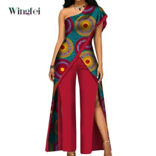 Châu Phi Quần Áo Nữ Ankara Thời Trang Quần Bộ Nữ Gợi Cảm Ôm Vai Jumpsuit Dashiki Quần Áo Sáp In Bông WY2373