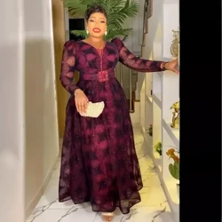 L-3XL 2024 Elegant African Dresses para sa Babae Plus Size Evening Party Long Dress Africa Damit Muslim Print Maxi Dress Outfits
