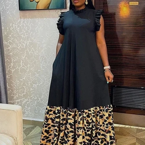 Uzoq afrikalik maxi ko'ylak Ayollar Leopard bosma patchwork liboslar Afrika kiyimlari Yozgi yangi moda ko'cha kiyimi afrika liboslari Vestidos